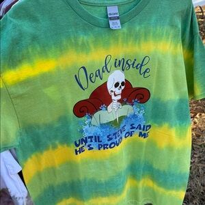 Gildan Green and Yellow Tie-Dye Skeleton T-Shirt
